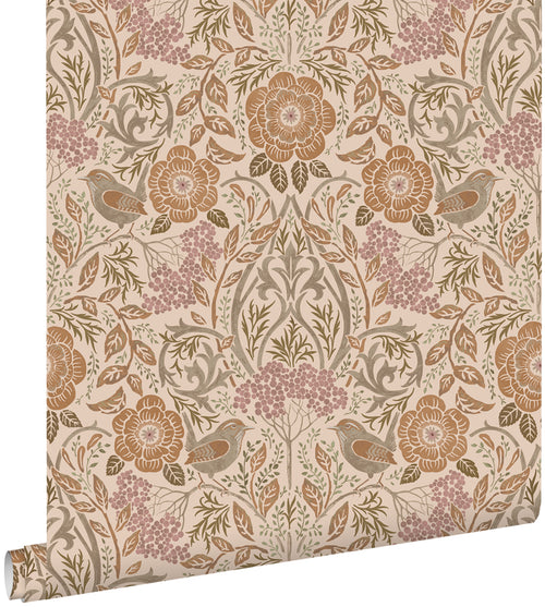 ESTAhome behang bloemen en vogels in art nouveau stijl beige, terracotta en oudroze - 0.53 x 10.05 m - 139567 - vtwonen shop