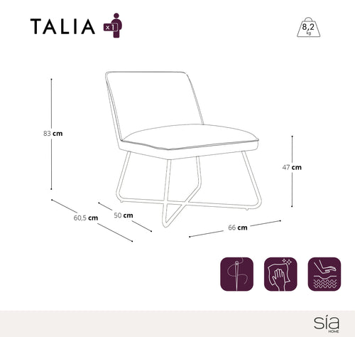 Sia Home - Fauteuils TALIA - Fluweel - Mol - 66cm