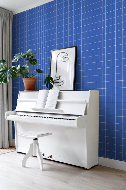 ESTAhome behang kleine tegeltjes koningsblauw en wit - 53 cm x 10.05 m - 139962 - vtwonen shop