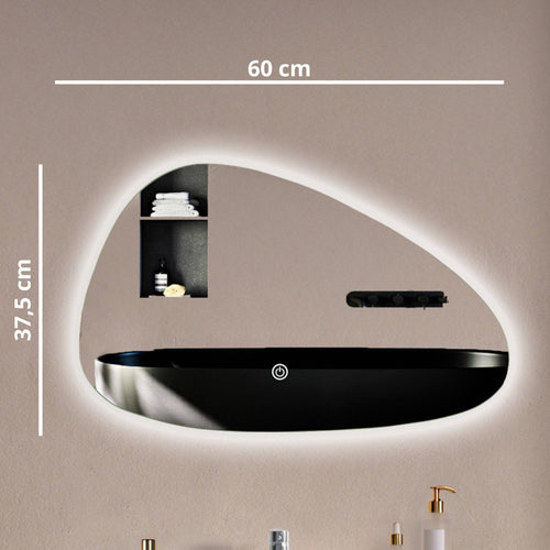 LOMAZOO badkamerspiegel Malaga - met LED verlichting & spiegelverwarming - asymmetrisch - 60 x 37.5 cm