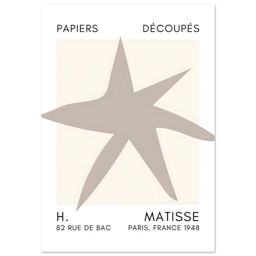 Artfulprints Poster met Lijst Matisse – Star of the sea grey   - A4 21x29.7 cm - Grijs