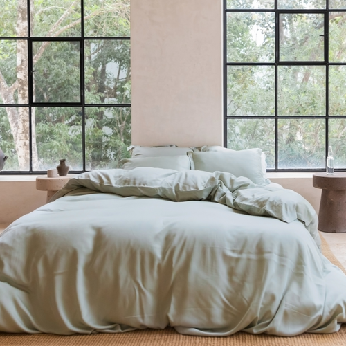 Coco & Cici - Tencel Sateen Dekbedovertrek 140 x 220 cm - 1 Persoons Beddengoed - Grijs Groen - Lyocell - Hypoallergeen & Extra Zacht - 1 Kussensloop