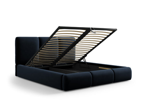 Cosmopolitan Design Opbergbed met hoofdeinde Nicolas 140x200cm, flueel, donkerblauw - 220x160x100cm