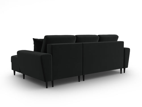 Cosmopolitan Design Converteerbare hoekbank rechts met opbergdoos Kyoto 4-zits, flueel zwart - 145x241x88cm