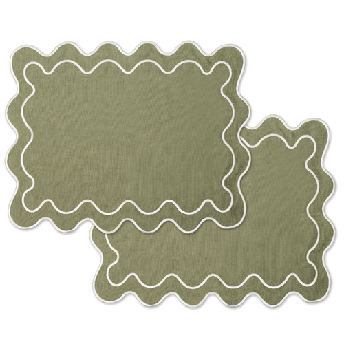 Kulu Club placemats Wavy - linnenmix - saliegroen - set van 2 - vtwonen shop