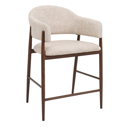 DÉJA Living Barstoel Dénia - Beige/Walnoot Stof - Zithoogte 65cm - Set van 2 - vtwonen shop