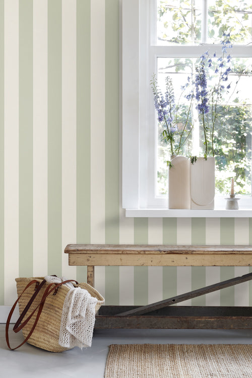 Sanders & Sanders behang strepen groen en beige - 53 cm x 10.05 m - 640689