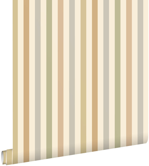 ESTAhome behang strepen groen, terracotta en bruin - 50 x 900 cm - 132256