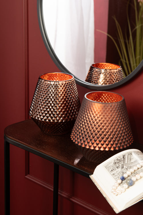 J-Line theelichthouder Cari - glas - koper - medium - 2 stuks