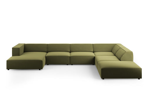 Cosmopolitan Design Panoramische hoekbank rechts Arendal 7-zits, flueel, lichtgroen - 262x364x70cm