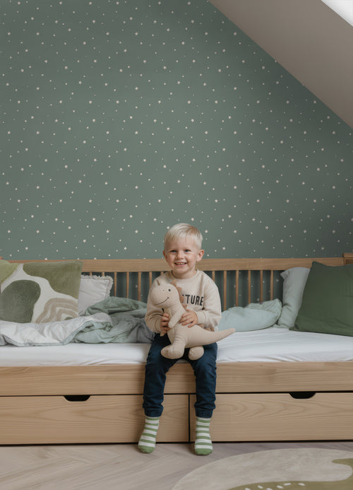 ESTAhome behang sterretjes vergrijsd groen - 53 cm x 10.05 m - 139689