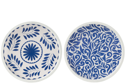 J-Line plateau Vierkant Bloemen - hout - blauw/wit - 2 stuks - vtwonen shop