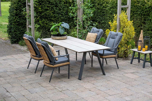 Nevada dining tafel - 205x100 cm - carbon black - light teak Vironwood - vtwonen shop