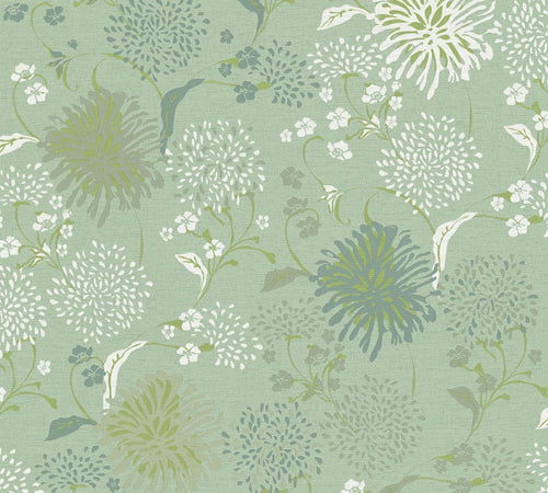 Livingwalls behang bloemmotief groen en wit - 53 cm x 10.05 m - AS-389004