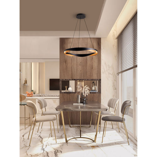 Nova Luce RADON Geïntegreerde LED-hanglamp voor plafond, matzwart, goudkleurig, Triac dimbaar, 53W, 1751lm, 3000K