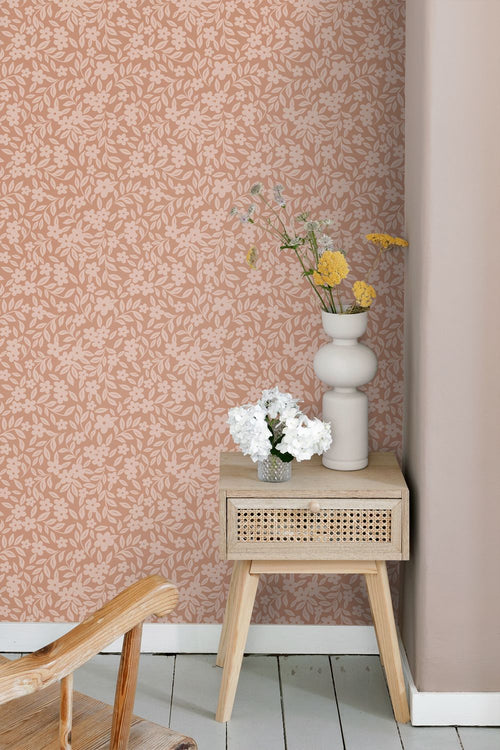 ESTAhome behang bloemetjes terracotta roze - 50 x 900 cm - 131445