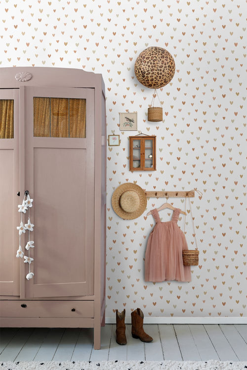ESTAhome behang hartjes terracotta en beige - 53 cm x 10.05 m - 139755