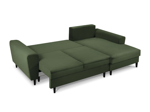 Cosmopolitan Design Converteerbare hoekbank rechts met opbergdoos Kyoto 4-zits, ribfluwelen, flessengroen - 145x241x88cm