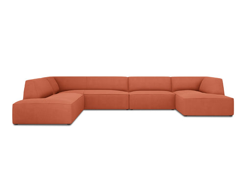 Micadoni Panoramische hoekbank links Ruby 7-zits, structurele stof, koraal - 273x366x69cm