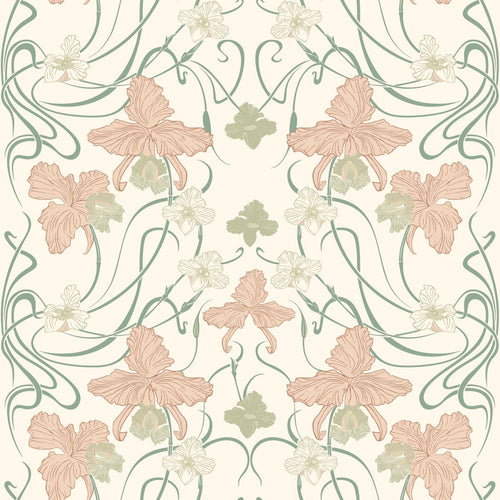 ESTAhome behang vintage bloemen in art nouveau stijl roomwit, zacht roze en vergrijsd groen - 53 cm x 10.05 m - 139666 - vtwonen shop