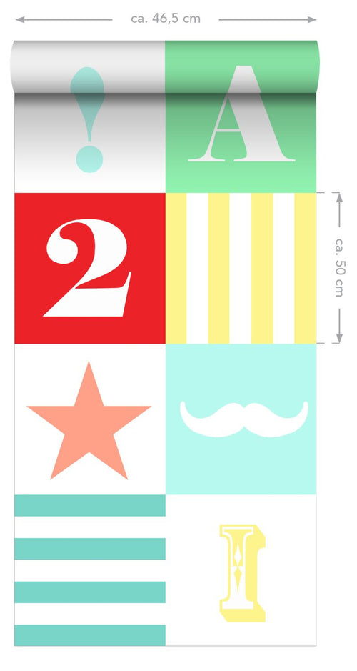 ESTAhome XXL behang blokken groen, blauw, geel, rood en roze - 50 x 900 cm - 158702 - vtwonen shop