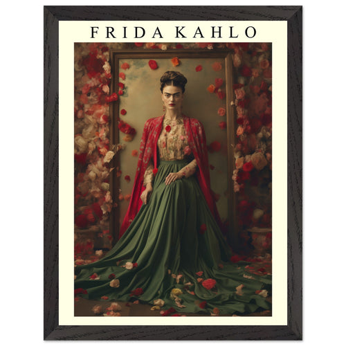 Artfulprints Poster met Lijst Frida Kahlo - Beauty in flowers   - 30x40 cm - Meerkleurig