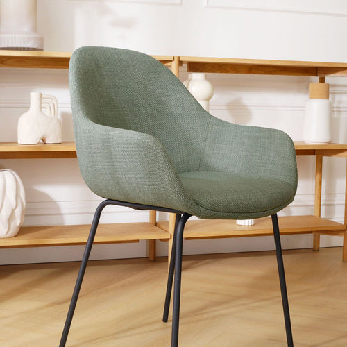 Nolon Nora-Mae Eetkamerstoel Saliegroen - Armleuning - Zwarte Poten - vtwonen shop