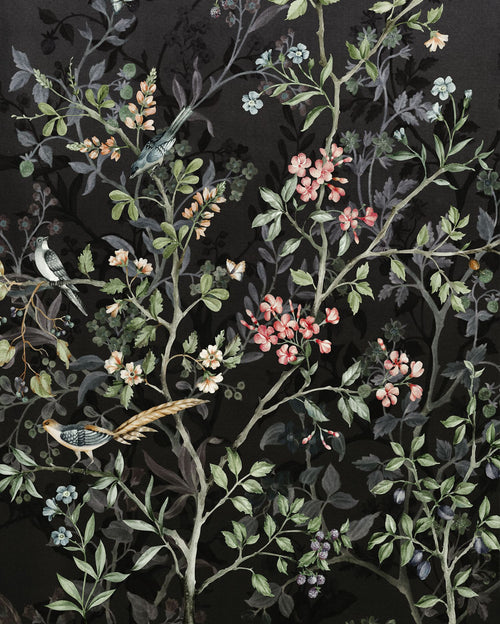 Komar fotobehang bloemen en vogels zwart - 200 x 250 cm - 611177