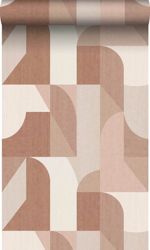 Origin Wallcoverings behang cirkels in Bauhaus stijl terracotta en beige - 50 x 900 cm - 348029 - vtwonen shop