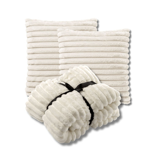 Dutch Decor - VOORDEELSET - 3-delig - Hazel & Ricky - 2 sierkussens 50x50 cm - 1 plaid 150x200 cm - wit - vtwonen shop