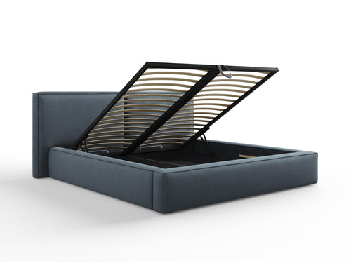 Micadoni Opbergbed met hoofdeinde Jodie 180x200cm, structurele stof, blauw - 228x234x108cm