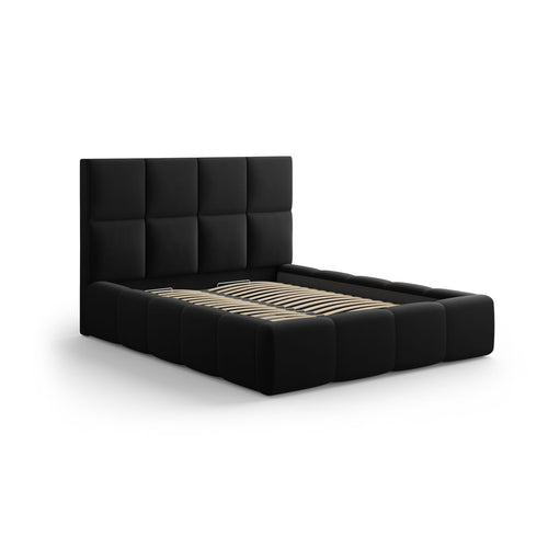 Cosmopolitan Design - Opbergbed met hoofdeinde Livigno 200x160cm flueel zwart - 230x185x125cm