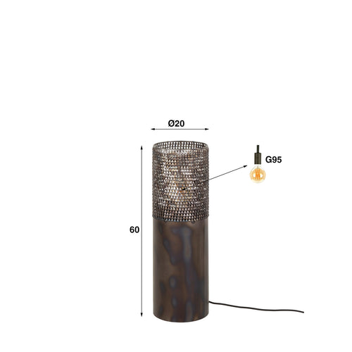 Giga Meubel Vloerlamp Cilinder - Zwart/Bruin Metaal - 1-Lichts - 20x20x60cm