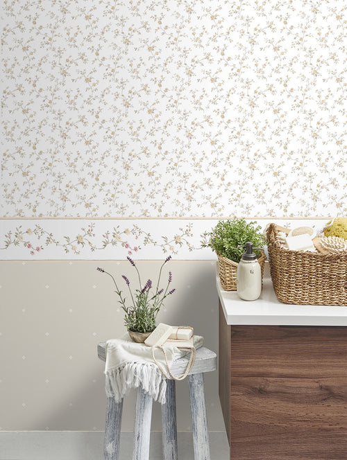 Sanders & Sanders behangrand bloemen okergeel, groen en wit - 500 x 13.25 cm - 640436 - vtwonen shop