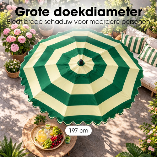 Mica Decorations Kantelbare Parasol met Ruches - Stokparasol 238 x Ø195 cm - Tuin of Balkonparasol - Polyester, Staal - Terra
