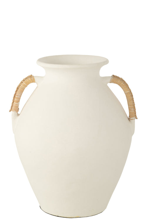 J-Line vaas Leo - keramiek - terracotta - wit/naturel - 43 cm hoog