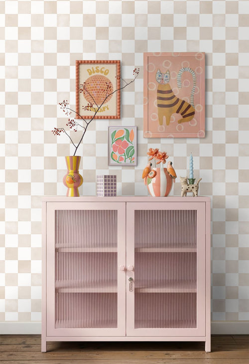 ESTAhome behang geblokt motief beige en wit - 53 cm x 10.05 m - 131291