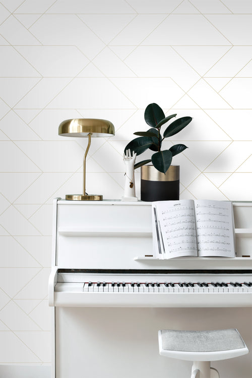 ESTAhome behang grafische lijnen wit en goud - 53 cm x 10.05 m - 139143