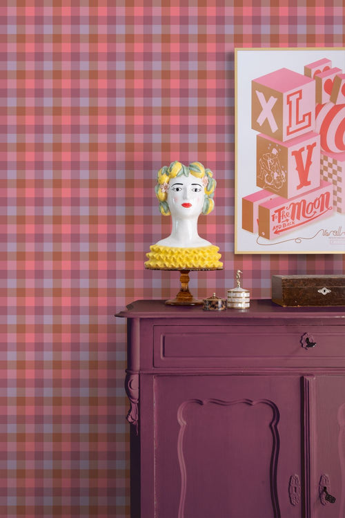 ESTAhome behang ruiten paars, roze en blauw - 50 x 900 cm - 132063