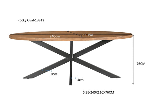 Livingfurn eetkamertafel Rocky Oval - 240 cm - mangohout