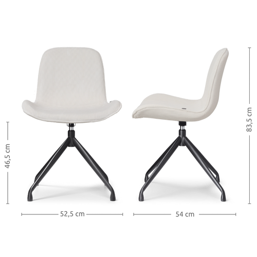 Nolon Nola-Fé Draaibare Eetkamerstoelen Set van 2 Rib Crème - Zwart - vtwonen shop