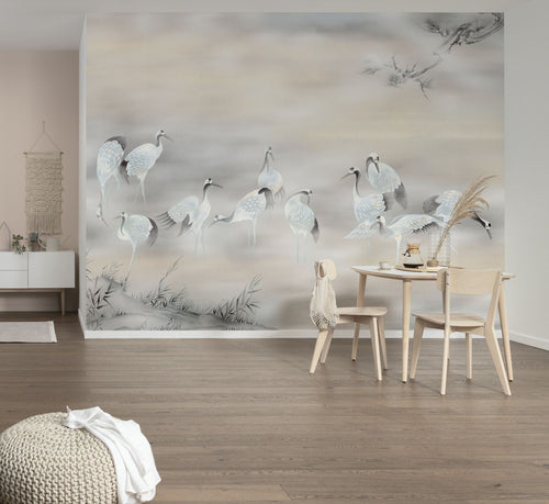 Sanders & Sanders fotobehang vogels zandkleurig en warm grijs - 400 x 280 cm - 612052 - vtwonen shop