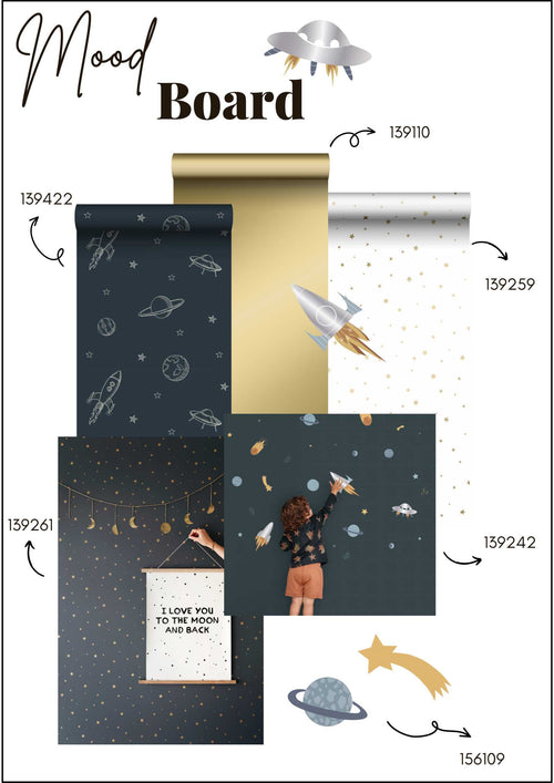 ESTAhome muursticker planeten in de ruimte blauw, grijs en geel - 47.5 x 66 cm - 156109 - vtwonen shop