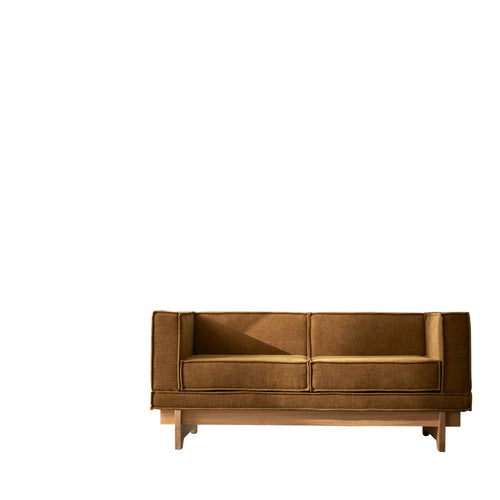 Tikamoon Eikenhouten bank met okerkleurige stof, 2-zits - Mosterd