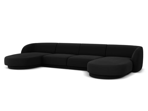 Micadoni Panoramische bank Miley 5-zits, flueel, zwart - 156x330x70cm