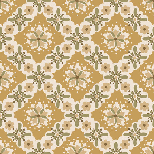ESTAhome behang vintage bloemen okergeel en groen - 50 x 900 cm - 131503