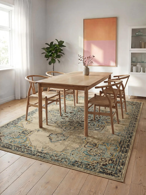 benuta vloerkleed Casa - beige/turkoois - 300x400 cm