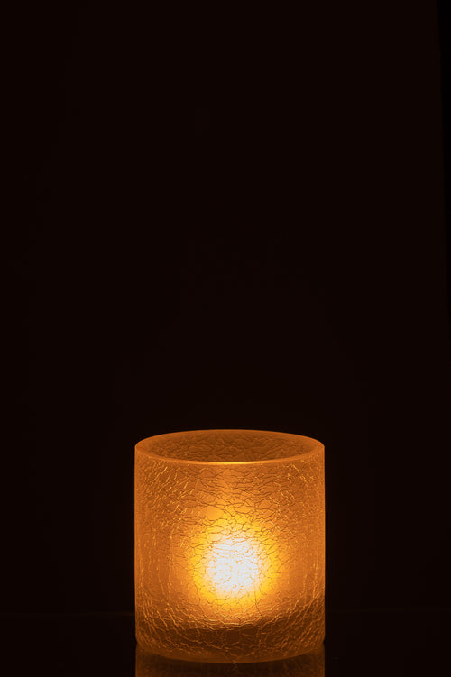 J-Line windlicht Cilinder Craquelé - glas - wit - small - 2 stuks
