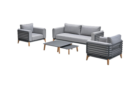 Carmen lounge sofaset - 5-delig - carbon black - aluminium teak look