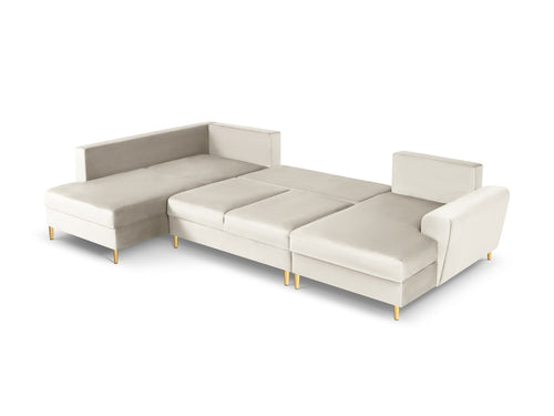 Cosmopolitan Design Links panoramische slaapbank met opbergdoos Kyoto 7-zits, flueel, lichtbeige - 194x313x88cm
